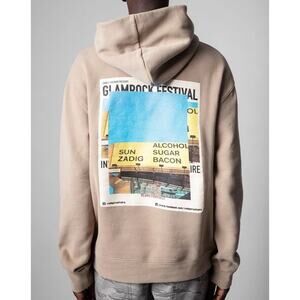 Zadig & Voltaire Mens Spencer Photoprint Graphic Hoodie Medium Tan Streetwear